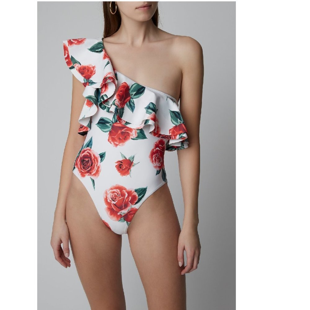 ONIA Stella Ruffled One Shoulder One-Piece Swimsuit